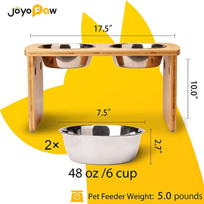 Elevated Dog Bowls, Bamboo Raised Dog Bowl for Large Dogs & Medium Dogs, with 2 Stainless Steel Bowls (10'' Tall–48 oz Bowl) - color: Natural, size: Large: 10'' Tall-48oz Bowl
