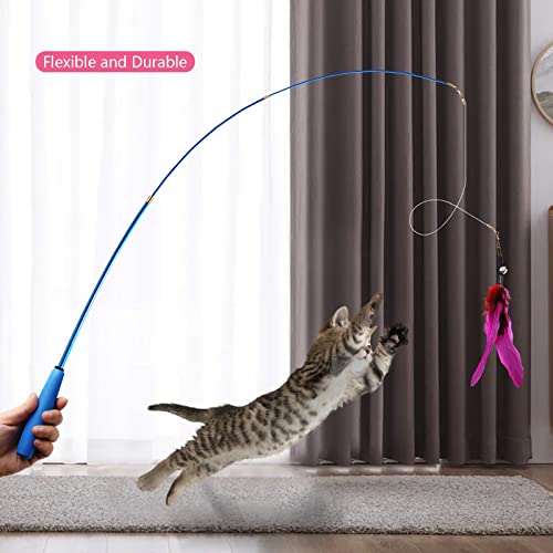 12PCS Interactive Kitten Toys, Retractable Indoor Cat Wand Toys with Replacement Teaser, Rainbow Ribbon and Make Exercise by Sunshinetop - color: Cat Feather Toys