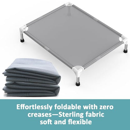 Elevated Dog Bed with Teslin Cooling Fabric - Lightweight Dog Cot for Medium Dogs, Waterproof & Washable Breathable Mesh, Raised Pet Bed for Indoor Outdoor Use, Anti-Slip, Easy Clean - size: M-Gray
