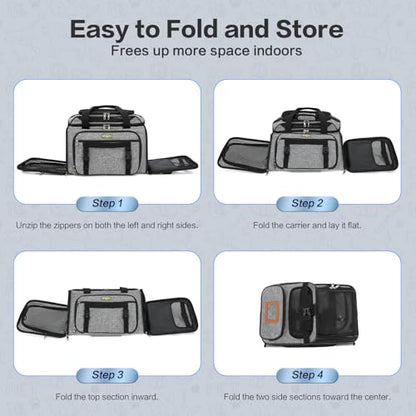 18x11x11 Small Cat/Dog/Pet Carrier – Airline Approved, Collapsible with Expandable Top and Sides. Soft-Sided Travel Puppy Carry Bag, Small Animal Rabbit Kennel Carrying Case, Kitten Mesh Cage - color: Black