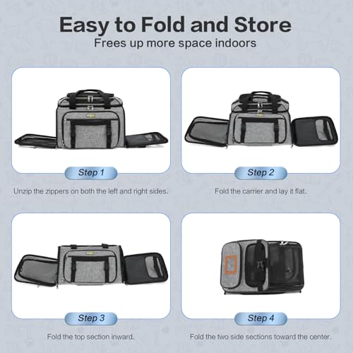 Cozy Cruiser Pet Carrier with Wheels,TSA Airline Approved, Expandable Space, Soft-Sided & Collapsible Design,Rolling Travel Bag with Telescopic Handle for Small Dogs and Cats - color: Grey