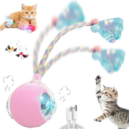 Speedy 2.0 Tail Interactive Cat Toys for Indoor Cats, Automatic Cat Toy with Elastic Mesh Tail, Electric Rolling Ball on Carpet, Chirping and Motion Activate Cat - color: Pink