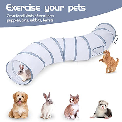 Sheldamy Cat Tunnel, S-2-Way Cat Tunnels for Indoor Cats, Collapsible Cat Play Tunnel, Interactive Toy Maze Cat House with 1 Play Ball for Cats, Puppy, Kitty, Kitten, Rabbit (White & Gray) - color: S-2 Way White & Grey