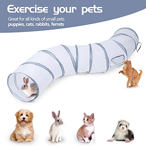 Sheldamy Cat Tunnel, S-2-Way Cat Tunnels for Indoor Cats, Collapsible Cat Play Tunnel, Interactive Toy Maze Cat House with 1 Play Ball for Cats, Puppy, Kitty, Kitten, Rabbit (White & Gray) - color: S-2 Way White & Grey