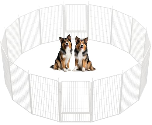 Dog Playpen Indoor, 45 Inch 16 Panels Puppy Playpen for Large Dogs, Easy Setup Anti-Rust Pet Fence, White - size: 45 inch