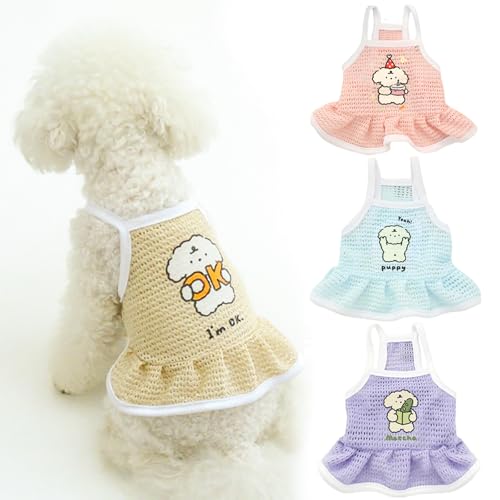 4 Pieces Dog Dress for Small Dogs Girl,Puppy Sleeveless Clothes Pet Pullover Vest Skirt,Cute Dress Pet Dog Shirt Breathable Outfits for Small Dogs Puppy Cats Girl Apparel (2XL) - color: Line Drawing Puppy, size: 2XL(Chest : 21.6")