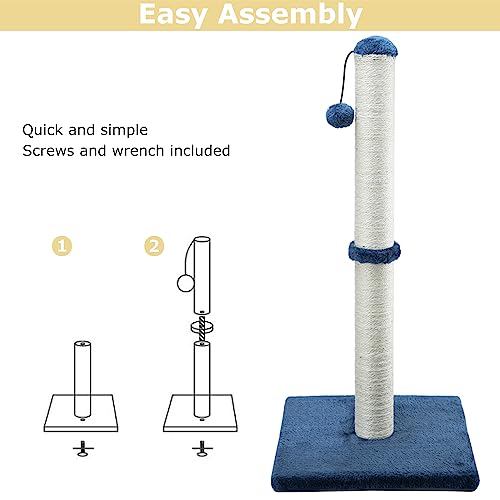 Dimaka 29" Tall Cat Scratching Post, Claw Scratcher with Sisal Rope and Covered with Soft Smooth Plush - color: Blue, size: 29 inches for All Cats