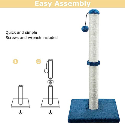 Dimaka 29" Tall Cat Scratching Post, Claw Scratcher with Sisal Rope and Covered with Soft Smooth Plush - color: Blue, size: 29 inches for All Cats