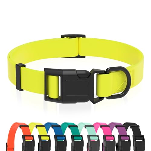 Waterproof Dog Collar, Easy to Clean Rubber Dog Collars with Quick Release Buckle Fits Small Medium or Large Dogs (Yellow, M < 11.8-18.5 inch) - color: Yellow, size: M (11.8-18.5 inch)