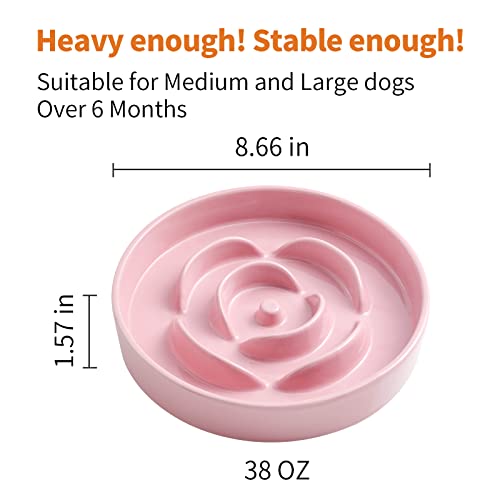 8.66 in Pink Ceramic Slow Feeder Dog Bowl for Medium and Large Breed,Pet Feeding Dog Food Water Dish Heavy Weighted,Puppy Bowl for Fast Eaters,Puzzle Slow Eating Dish Modern Cute - color: Pink Slow Feeder
