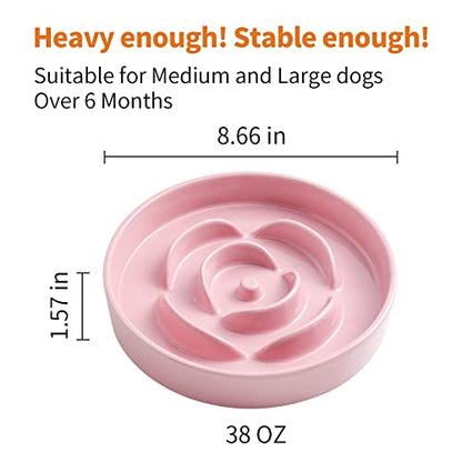 8.66 in Pink Ceramic Slow Feeder Dog Bowl for Medium and Large Breed,Pet Feeding Dog Food Water Dish Heavy Weighted,Puppy Bowl for Fast Eaters,Puzzle Slow Eating Dish Modern Cute - color: Pink Slow Feeder