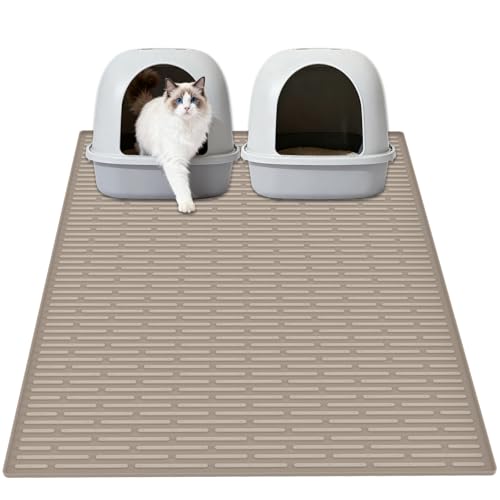 XXL Extra Large Silicone Cat Litter Trapping Mat for Scatter Control, 40"x30"(100cmx75cm) Waterproof Kitty Litter Box mat for Floor, Soft on Kitty Paws, Easy to Clean, Light Brown - color: Light Brown