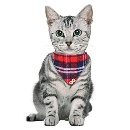 Faleela Breakaway Cat Collar with Bells - 2 Pack Cat Collar with Bells, Cat Collars with Bandana, Accessories for Pet Collars, Adjustable for Cats and Small Dogs - color: Red bow+bandana