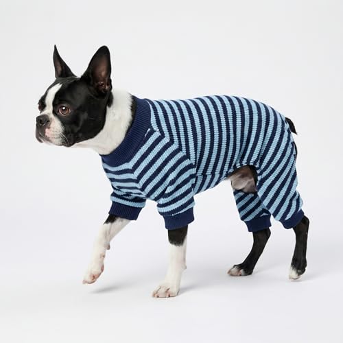 Fitwarm Blue and White Striped Dog Pajamas, Waffle Dog Clothes for Small Dogs Girl Boy, Puppy Onesie with Feet, Pet Cat Outfit, Small - color: Blue, size: Small