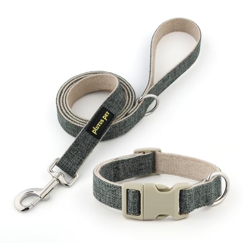 Plutus Pet Cotton Hemp Dog Collar and Leash Set, Adjustable Collar for Small, Medium, and Large Dogs, Heavy Duty and Soft on Skin, Gray, XS - color: Grey, size: X-Small