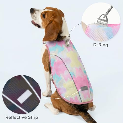 KYEESE Dog Cooling Vest Lightweight Jacket Cooling Vest for Dogs Adjustable Straps Summer with D Ring Breathable Dog Jacket Pet Cooling Vest UV Protection Reflective Stripe Pet T Shirt,Pink,XL - color: Pink, size: X-Large (28-40lbs)