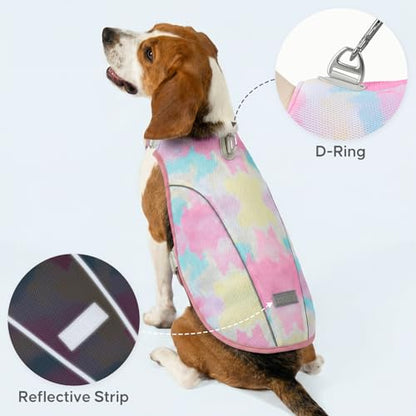 KYEESE Dog Cooling Vest Lightweight Jacket Cooling Vest for Dogs Adjustable Straps Summer with D Ring Breathable Dog Jacket Pet Cooling Vest UV Protection Reflective Stripe Pet T Shirt,Pink,XL - color: Pink, size: X-Large (28-40lbs)
