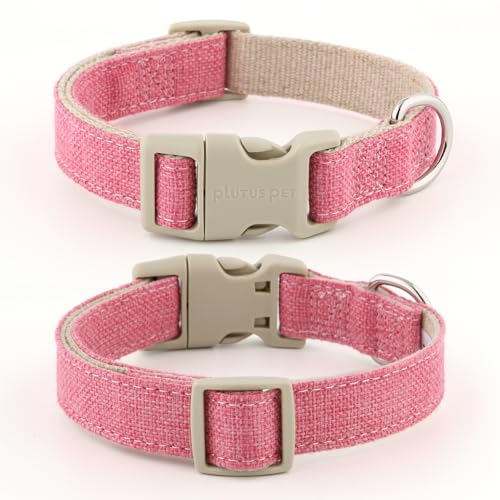 Plutus Pet Cotton Hemp Dog Collar and Leash Set, Adjustable Collar for Small, Medium, and Large Dogs, Heavy Duty and Soft on Skin, Hot Pink, S - color: Hot Pink, size: Small