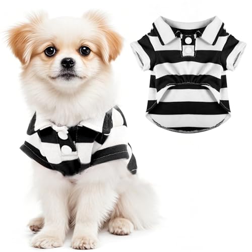 Dog Shirt Polo Shirt Striped Collar Puppy Clothes Summer Button Up Pet Clothes for Small Medium Dogs Cats for Boy Girl Pets - color: Black, size: X-Small