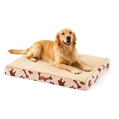 Dog Beds for Large Sized Dog Comfy Orthopedic Pet Bed with Waterproof Lining & Removable Washable Cover, Soft Sherpa Dog Crate Bed with Anti Slip Bottom, 41x27 Inch Beige - color: Beige, size: 41.0"L x 27.0"W x 4.0"Th