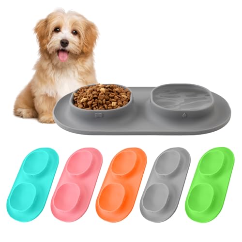 Small Size Puppy Dog Bowls: Food and Water Bowls Set for Small Dogs, No-Spill Non-Skid Dog Dish, Grey - color: Grey