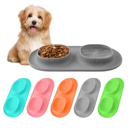 Small Size Puppy Dog Bowls: Food and Water Bowls Set for Small Dogs, No-Spill Non-Skid Dog Dish, Grey - color: Grey