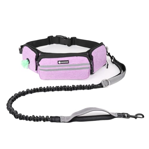 Hands Free Dog Leash with Puppy Walking Fanny Pack for Large Medium Small Dogs, Heavy Duty Durable Reflective Waist Bungee Leash for Pet Training,Night Walking Running Jogging Hiking - color: Purple, size: 1 Leah