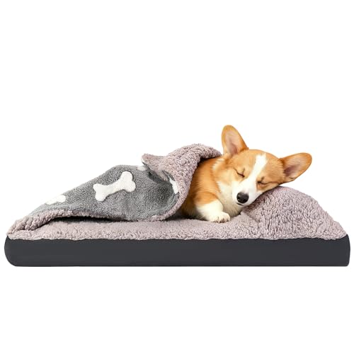 Dog Bed with Cover Pillow Blanket Attached, 30''X20'' Washable Rectangle Hooded Cozy Cave Cat Puppy Calming Crate Bed & Removable Cover, Indoor Covered Kennel Furniture Couch Sofa for Small Medium Pet - color: Multi-color