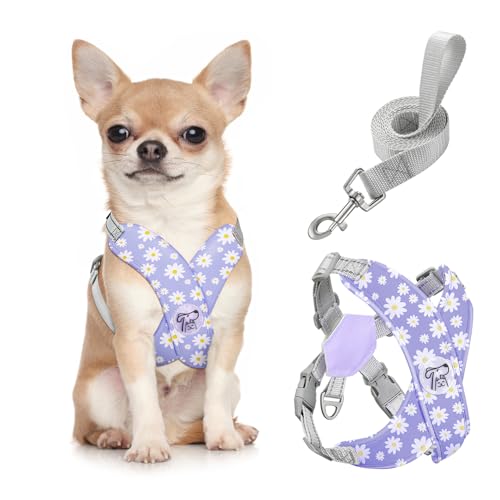 Pawaboo Small Dog Harness and Leash Set, Puppy Harness X-Frame No Pull No Choke, Dog Vest Harness Adjustable for Small Medium Sized Dogs,Soft Breathable Pet Harness for Walking Outing, S, Purple Daisy - color: B-Purple Daisy, size: S(Neck 12.6-16.5" Chest
