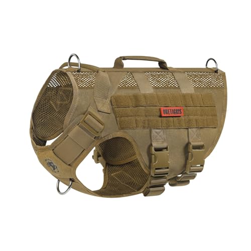 OneTigris No Pull Dog Harness for Small Dog, Mesh Design Breathable Military Dog Molle Vests with Handles, Service Dog Vest Harness for Walking Hiking Training - color: Brown, size: S