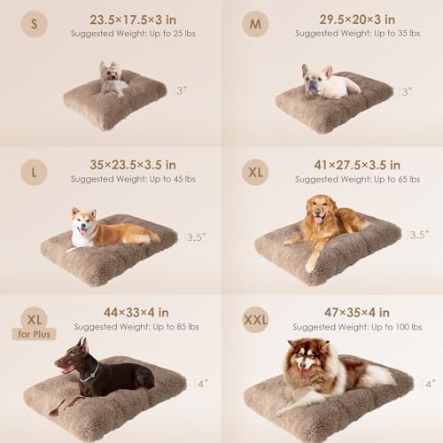 EHEYCIGA Fluffy Dog Crate Bed for Small Dogs, Plush Faux Fur Crate Pad, Calming Anti Anxiety Small Dog Bed, Washable Soft Warm Mat with Non-Slip Bottom, Camel - color: Camel, size: 23.6 x 17.5