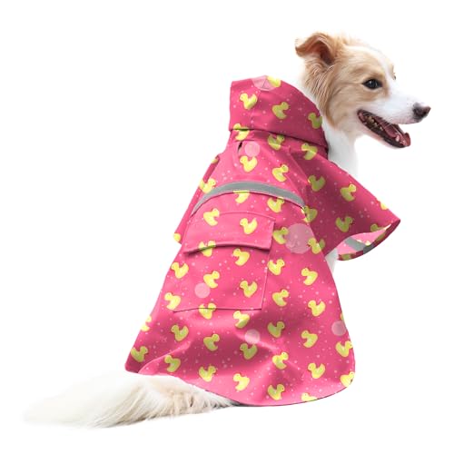 NACOCO Large Dog Raincoat Adjustable - Pet Rubber Ducks Yellow Water Proof Clothes Lightweight Rain Jacket Poncho Hoodies with Strip Reflective Pink (Pink M, Yellow Duck) - color: Pink Duck, size: Medium (Pack of 1)