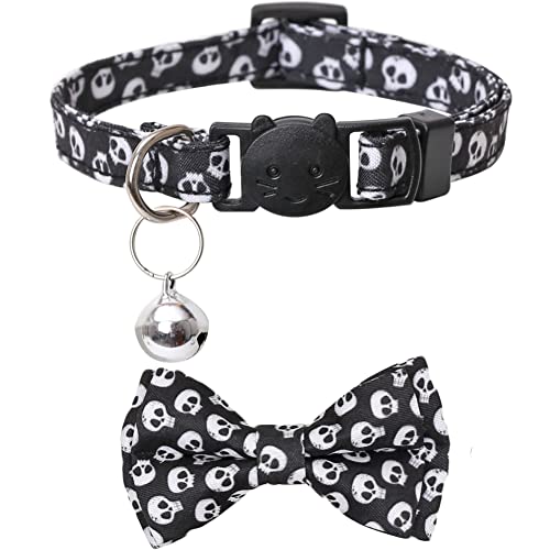 Halloween Cat Collar Breakaway with Cute Bow Tie and Bell for Kitty Adjustable Safety - color: Pattern 5