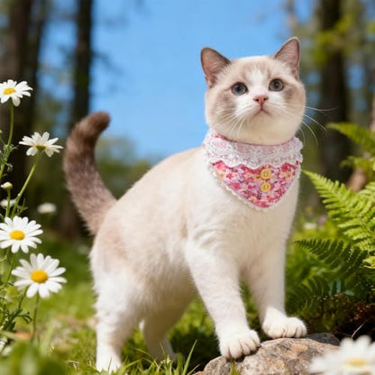 SCENEREAL Breakaway Cat Collar with Bandana Bell, Adjustable Pink Cat Collar for Girl Cats, Spring Summer Cute Kitten Collars - color: Pink Flower