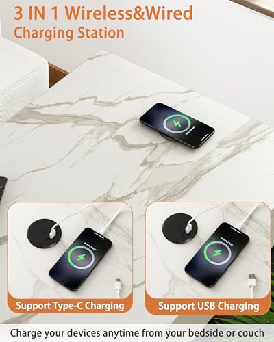Dog Crate Furniture,Wooden Dog Crate End Table with Storage Drawer&Cushion&Tray, QC3.0 Wireless Charging,Dual USB,Small Dogs Marble White - color: Marble White, size: 25.0"L x 19.0"W x 24.0"H