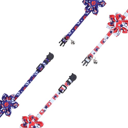 American Flag Cat Collar with Bell Sunflower Star Adjustable 4th of July Breakaway Kitten for Independence Day - color: 4th of July-1-sunflower