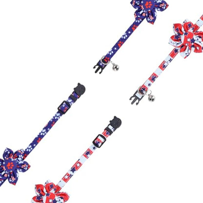American Flag Cat Collar with Bell Sunflower Star Adjustable 4th of July Breakaway Kitten for Independence Day - color: 4th of July-1-sunflower