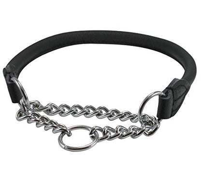 Rolled Genuine Leather Martingale Dog Collar Choker Black 7 Sizes (#6 - Neck Circumf.15.5"-17.5") - size: #6 - Neck Circumf.15.5"-17.5"