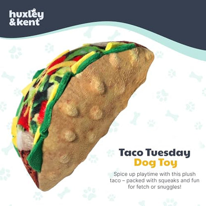 Huxley & Kent Funny Dog Toy w/Squeaker – Power Plush Squeaky Dog Toys for Small, Medium & Large Dogs – Soft Stuffed Animal for Indoor Play & Fetch - Taco Tuesday, Small - size: Small, style: Taco Tuesday