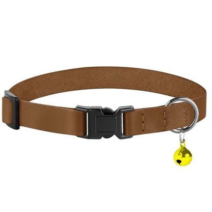 Breakaway Cat Collar with Bell - Leather Adjustable Kitten Collars with Safety Quick Release Buckle - Soft Small Pet Collars for Girl & Boy Cats (Brown) - color: Brown