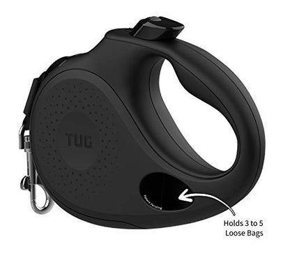 TUG Oval 360° Tangle-Free Retractable Dog Leash with Integrated Waste Bag Dispenser (Large, Black) - color: Black, size: Large