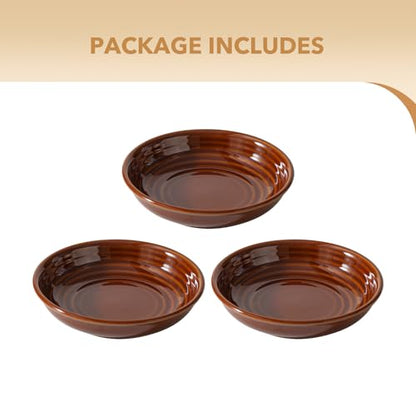 Havniva Ceramic Cat Bowl Whisker Friendly 5.5” Cat Dishes Shallow Cat Food Bowl Anti-Slip Pet Water Bowls for Indoor Cats, Wide Cat Food Dish Prevent Whisker Fatigue (3 Pack) - color: Caramel Brown - A