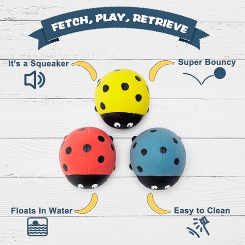 3 Pack Squeaky Dog Toys for Medium Dogs, Soft Latex Squeaky Dog Ball, Cute Funny Squeak Ladybug Pet Toys - color: Ladybug - 3 Pack, size: Medium