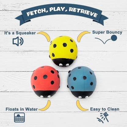 3 Pack Squeaky Dog Toys for Medium Dogs, Soft Latex Squeaky Dog Ball, Cute Funny Squeak Ladybug Pet Toys - color: Ladybug - 3 Pack, size: Medium