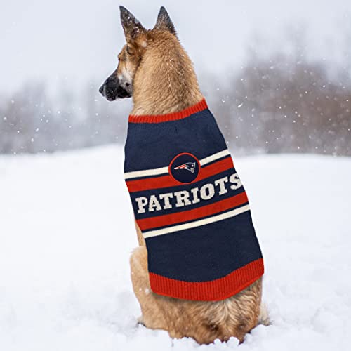 NFL New England Patriots Dog Sweater, Size Extra Small. Warm and Cozy Knit Pet Sweater with NFL Team Logo, Best Puppy Sweater for Large and Small Dogs - color: New England Patriots, size: X-Small