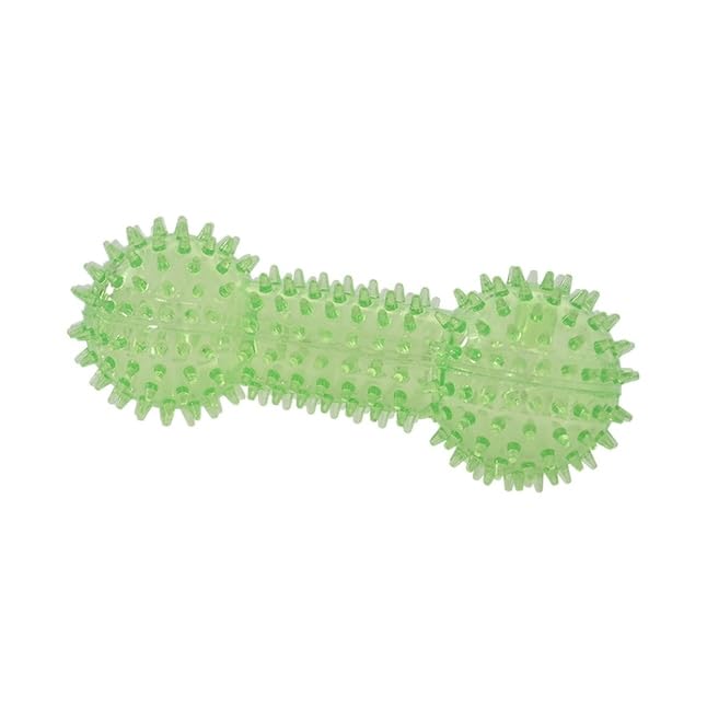 Squeaky Spiky Dog Barbell Toy for Teeth Cleaning & Gum Massage 6.3 Inch Medium Large Dogs Green | Spiny TPR Rubber Chew Toy for Fetch Play Interactive Dental Barbell Durable BPA Free Nontoxic Floats - size: Green Bone 1-Pack