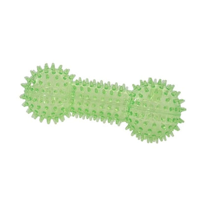 Squeaky Spiky Dog Barbell Toy for Teeth Cleaning & Gum Massage 6.3 Inch Medium Large Dogs Green | Spiny TPR Rubber Chew Toy for Fetch Play Interactive Dental Barbell Durable BPA Free Nontoxic Floats - size: Green Bone 1-Pack