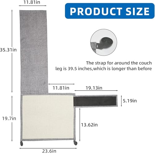 Cat Scratch Couch Protector with Natural Sisal for Protecting Couch Sofa Chair Furniture,Couch Protector from Cat Claws 23.6" L*19.7" W(Light Grey/Right Hand) - color: Light Grey
