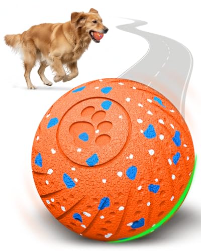 Interactive Dog Toy Balls, E-TPU Automatic Rolling & Bouncing Dog Balls with Lights, Type-C Rechargeable IPX7 Waterproof Dogs Ball, Great Gift for Medium & Large Dogs - color: Orange