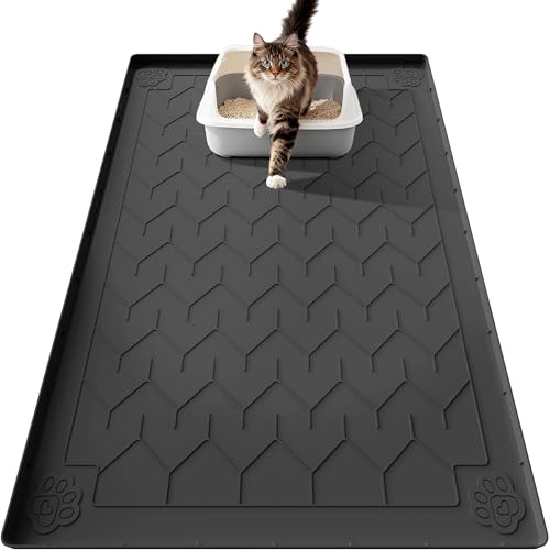 Cat Litter Mat, Extra Large 40"x28" Silicone Mat for Litter Box, Waterproof & Non-Slip Rubber Mat with Lip, Litter Trapping & Scatter Control, Soft on Cat Paws, Urine-Proof Floor Protector - color: Black, size: 1 Count (Pack of 1)